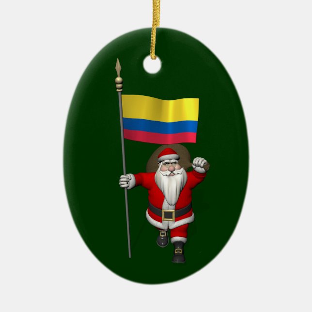 Santa Claus With Ensign Of Colombia Ceramic Ornament (Front)