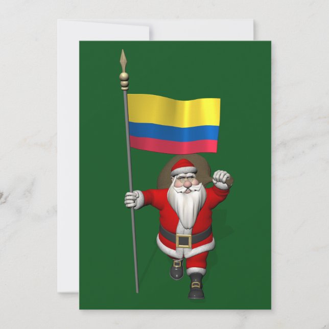 Santa Claus With Ensign Of Colombia Holiday Card (Front)