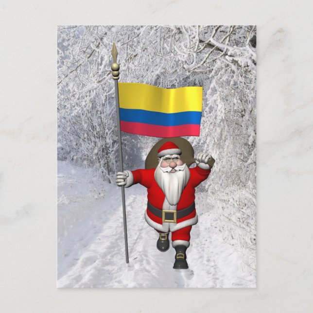 Santa Claus With Ensign Of Colombia Holiday Postcard (Front)