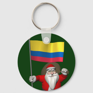 Santa Claus With Ensign Of Colombia Keychain
