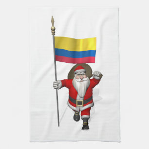 Santa Claus With Ensign Of Colombia Kitchen Towel
