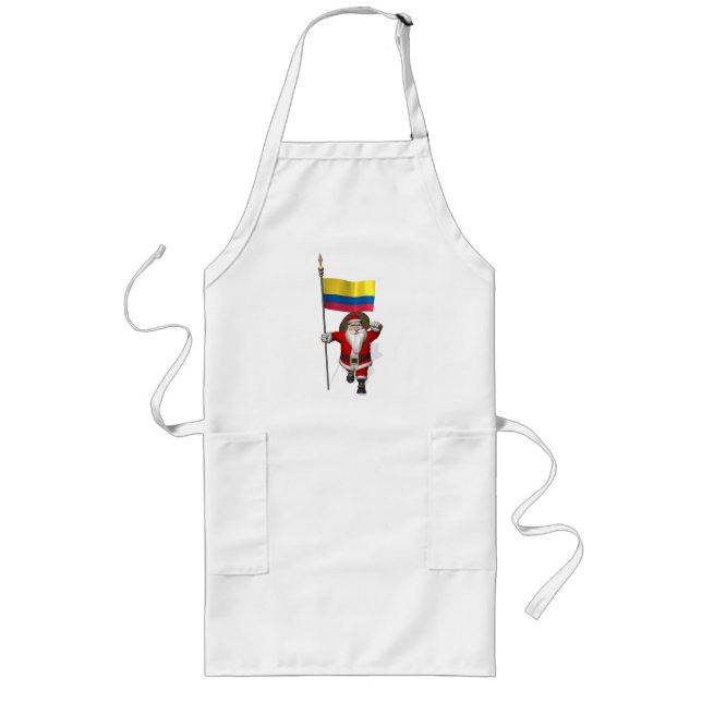 Santa Claus With Ensign Of Colombia Long Apron (Front)