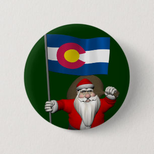 Santa Claus With Ensign Of Colorado 2 Inch Round Button