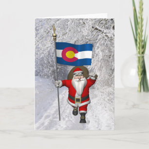 Santa Claus With Ensign Of Colorado Holiday Card