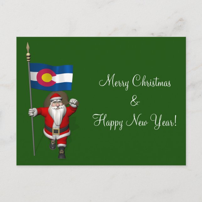 Santa Claus With Ensign Of Colorado Holiday Postcard (Front)