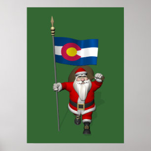 Santa Claus With Ensign Of Colorado Poster