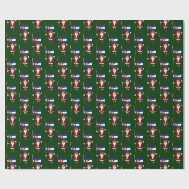 Santa Claus With Ensign Of Colorado Wrapping Paper (Flat)