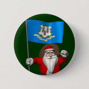 Santa Claus With Ensign Of Connecticut 2 Inch Round Button