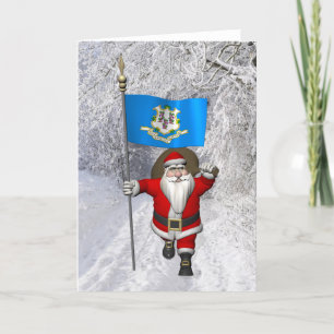 Santa Claus With Ensign Of Connecticut Holiday Card