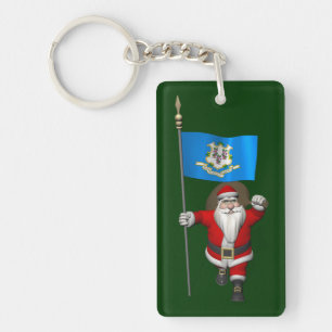Santa Claus With Ensign Of Connecticut Keychain