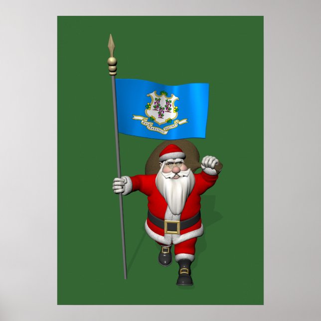 Santa Claus With Ensign Of Connecticut Poster (Front)