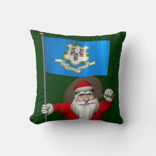 Santa Claus With Ensign Of Connecticut Throw Pillow