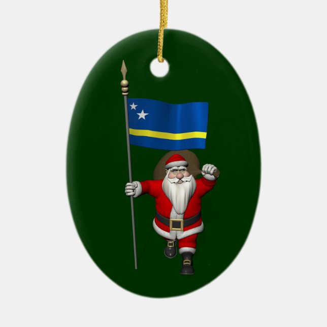 Santa Claus With Ensign Of Curaçao Ceramic Ornament (Front)