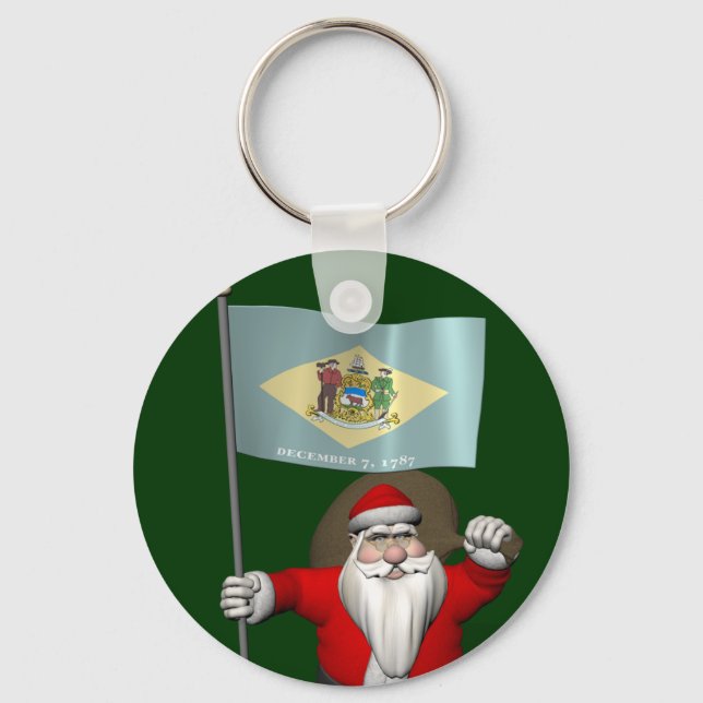Santa Claus With Ensign Of Delaware Keychain (Front)