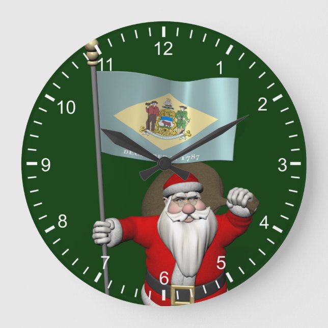 Santa Claus With Ensign Of Delaware Large Clock (Front)