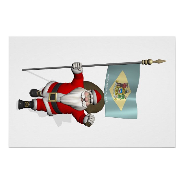 Santa Claus With Ensign Of Delaware Poster (Front)