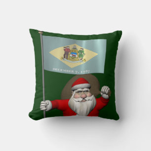 Santa Claus With Ensign Of Delaware Throw Pillow