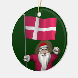 Santa Claus With Ensign Of Denmark Dannebrog Ceramic Ornament