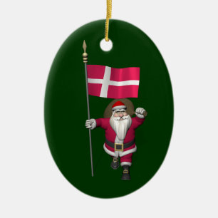Santa Claus With Ensign Of Denmark Dannebrog Ceramic Ornament