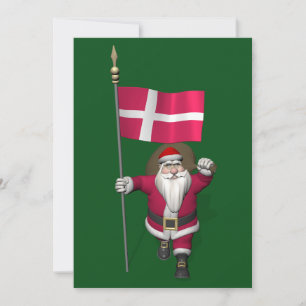 Santa Claus With Ensign Of Denmark Dannebrog Holiday Card