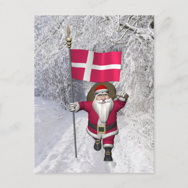 Santa Claus With Ensign Of Denmark Dannebrog Holiday Postcard (Front)