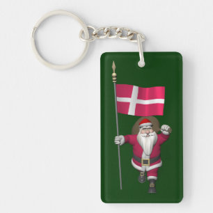 Santa Claus With Ensign Of Denmark Dannebrog Keychain
