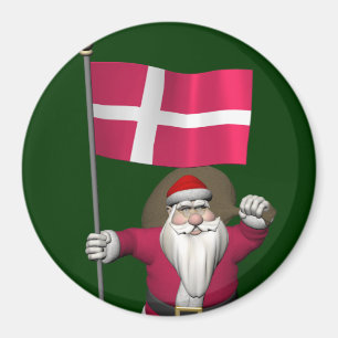 Santa Claus With Ensign Of Denmark Dannebrog Magnet
