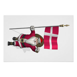 Santa Claus With Ensign Of Denmark Dannebrog Poster