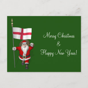 Santa Claus With Ensign Of England Holiday Postcard