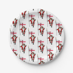 Santa Claus With Ensign Of England Paper Plate