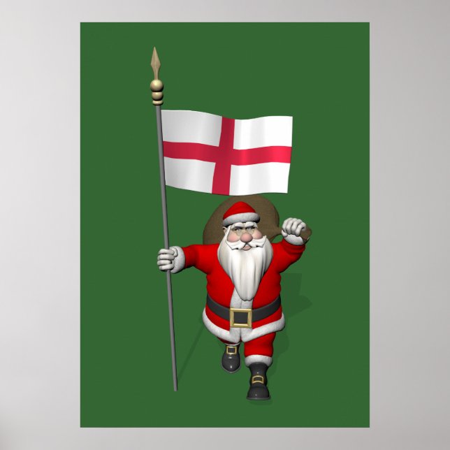 Santa Claus With Ensign Of England Poster (Front)