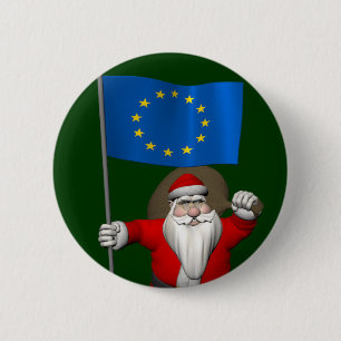Santa Claus With Ensign Of European Union 2 Inch Round Button