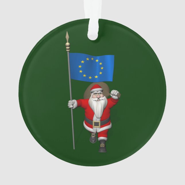 Santa Claus With Ensign Of European Union Ornament (Back)