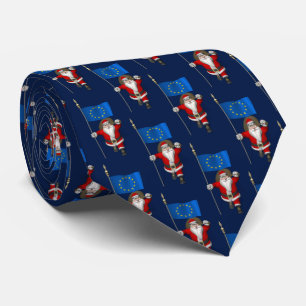 Santa Claus With Ensign Of European Union Tie