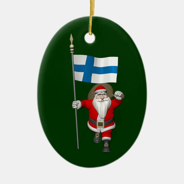 Santa Claus With Ensign Of Finland Ceramic Ornament (Front)