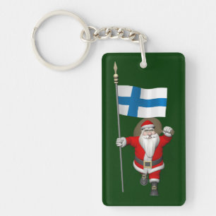 Santa Claus With Ensign Of Finland Keychain