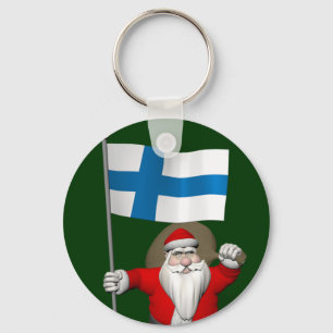 Santa Claus With Ensign Of Finland Keychain
