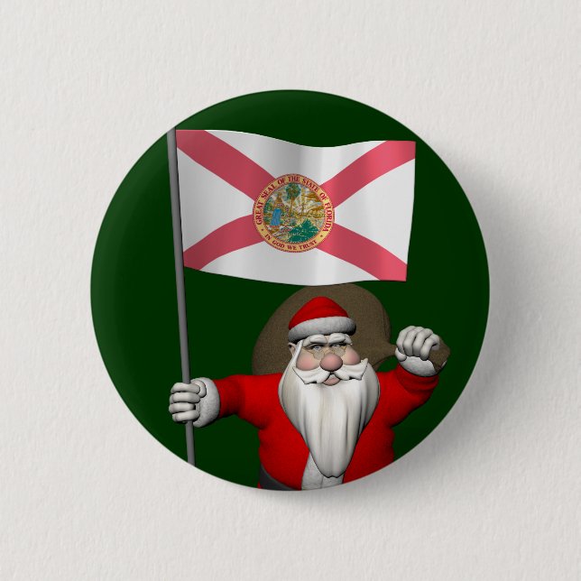 Santa Claus With Ensign Of Florida 2 Inch Round Button (Front)