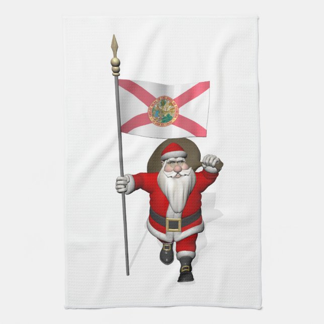 Santa Claus With Ensign Of Florida Kitchen Towel (Vertical)