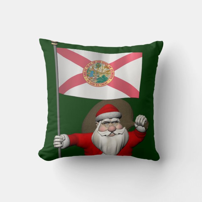 Santa Claus With Ensign Of Florida Throw Pillow (Front)