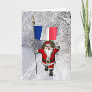Santa Claus With Ensign Of France Holiday Card