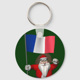 Santa Claus With Ensign Of France Keychain