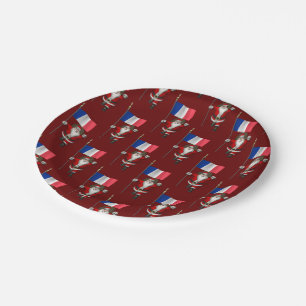 Santa Claus With Ensign Of France Paper Plate