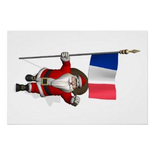 Santa Claus With Ensign Of France Poster
