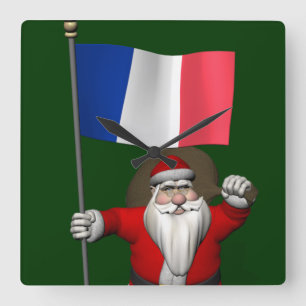 Santa Claus With Ensign Of France Square Wall Clock