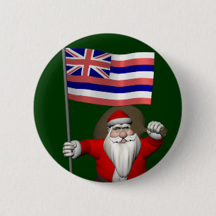 Santa Claus With Ensign Of Hawaii 2 Inch Round Button