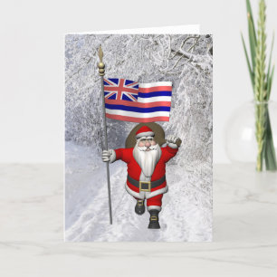 Santa Claus With Ensign Of Hawaii Holiday Card