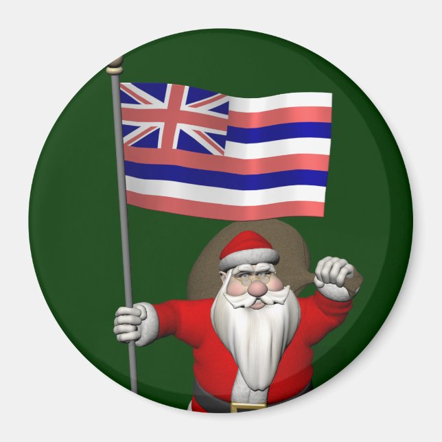 Santa Claus With Ensign Of Hawaii Magnet (Front)