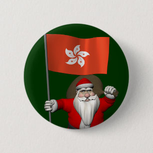 Santa Claus With Ensign Of Hong Kong 2 Inch Round Button