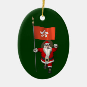 Santa Claus With Ensign Of Hong Kong Ceramic Ornament